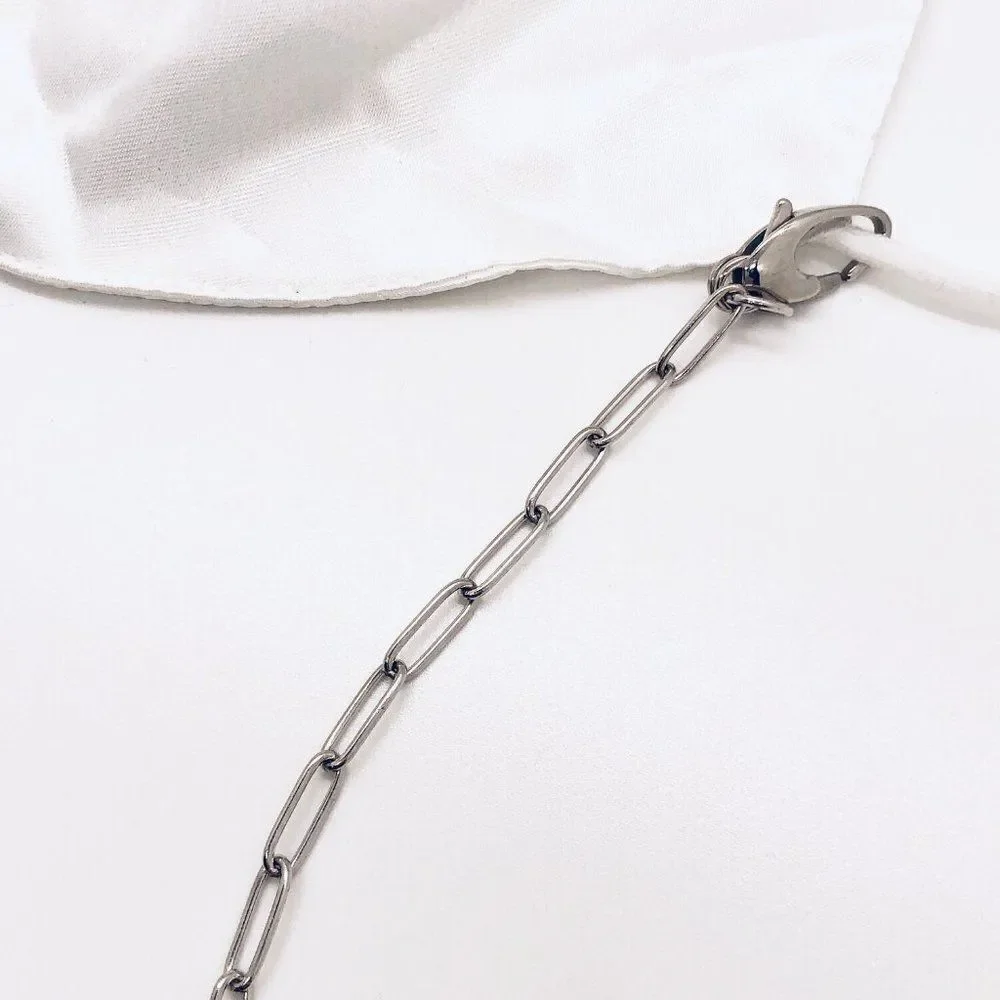 Silver Stainless Steel Paperclip Link Mask Chain Necklace